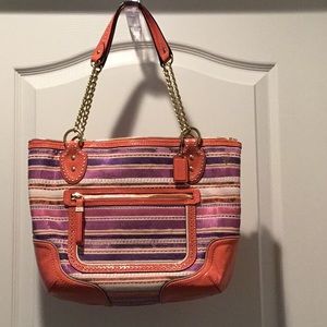 Coach multi colored striped tote.